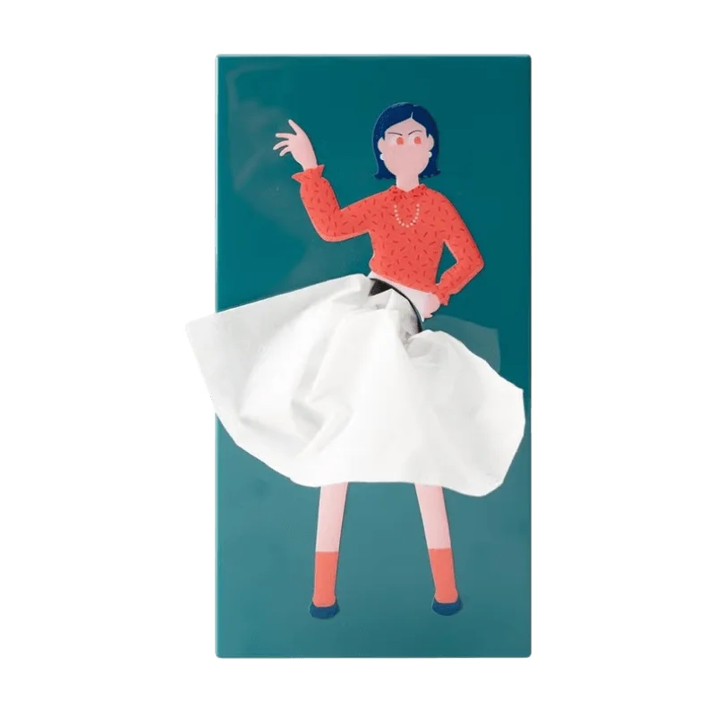 女性のイラストが描かれたティッシュケースカバーです